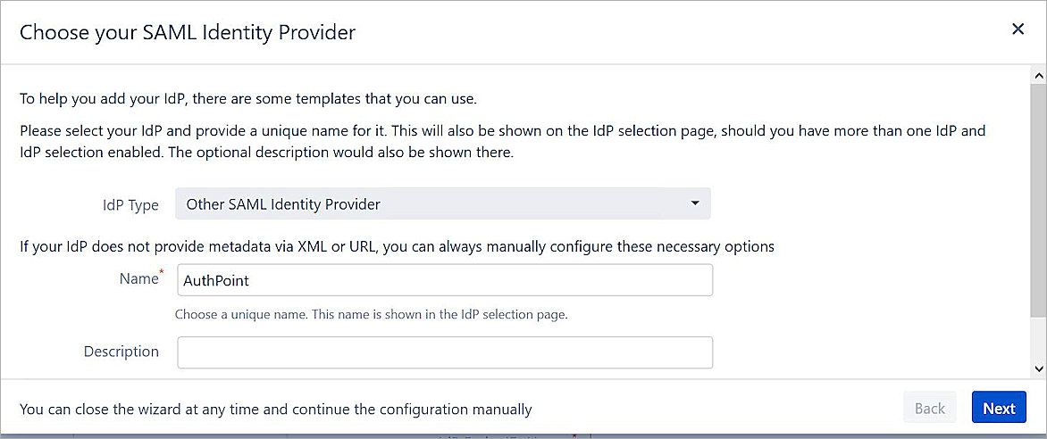 Choose your SAML Identity Provider